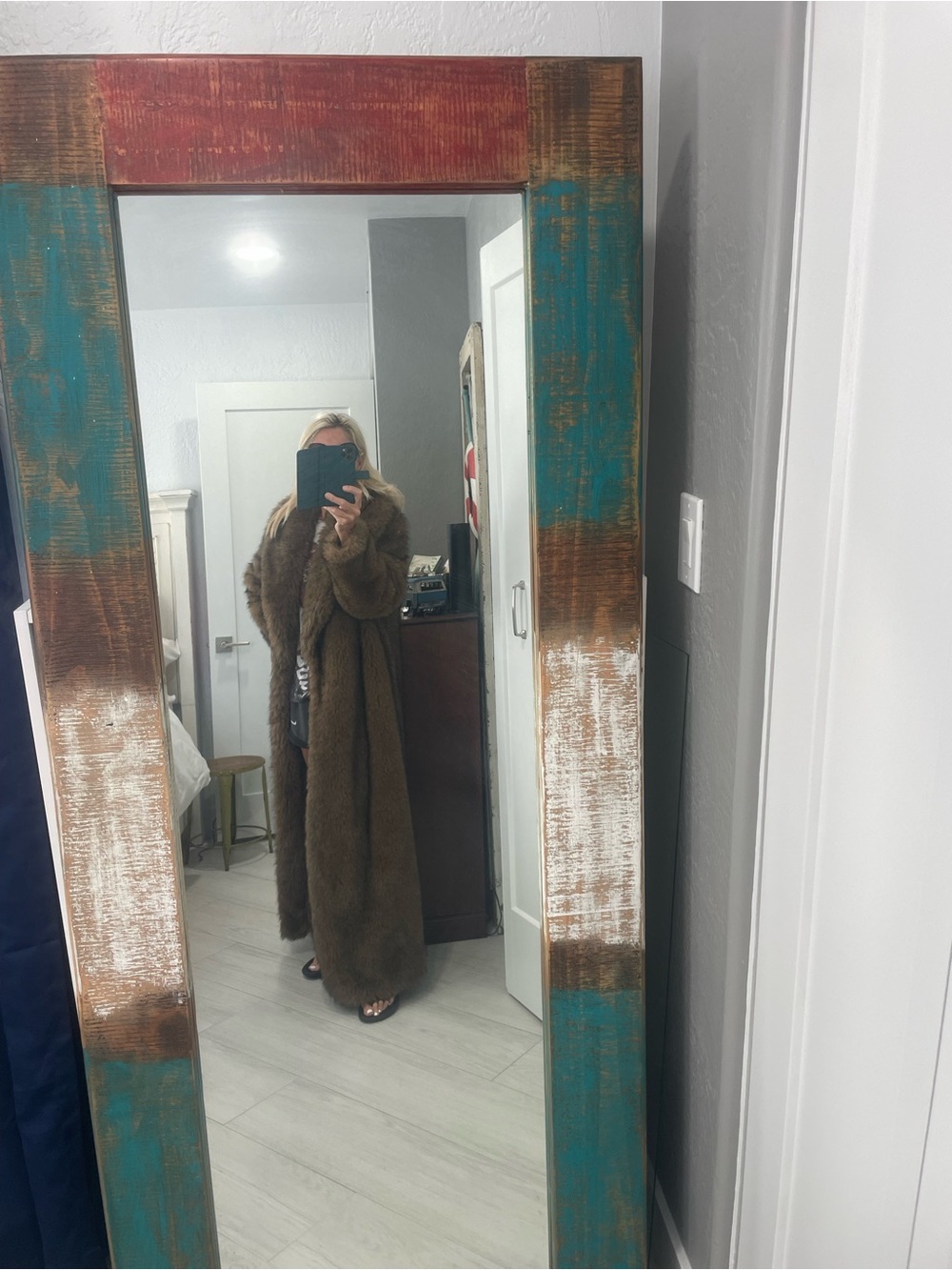 Plush Long Teddy Faux Fur Coat - Brown - Picture 2 of 8